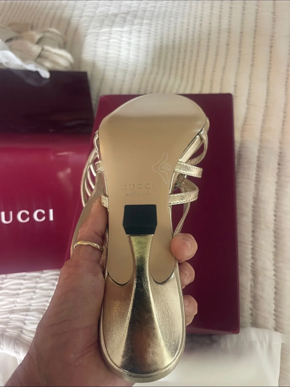 Gucci Gold Crystal Interlocking G Slide Sandals